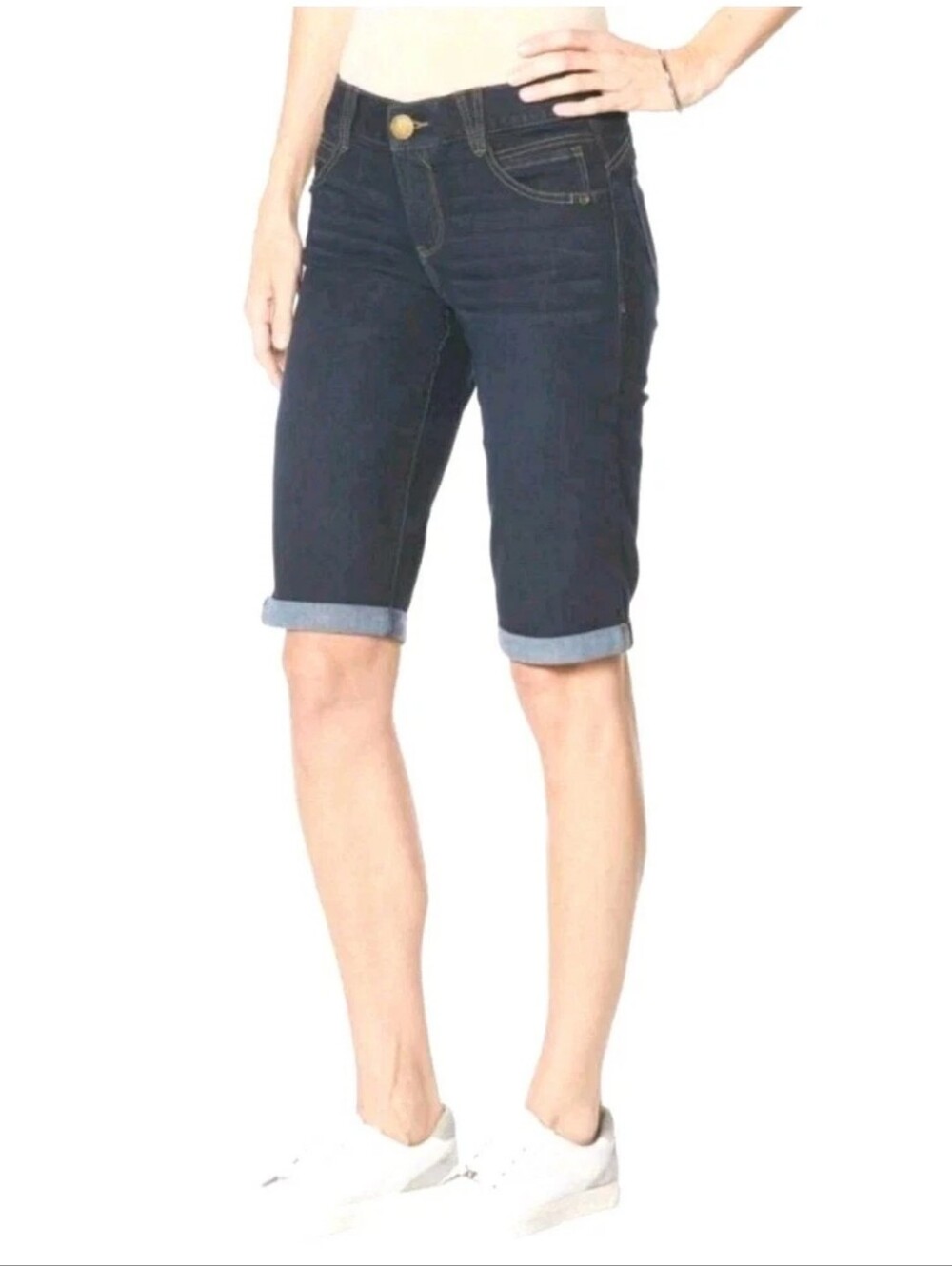 Democracy Women's Ab Technology Denim Bermuda Shorts Dark Wash Indigo Jean 12